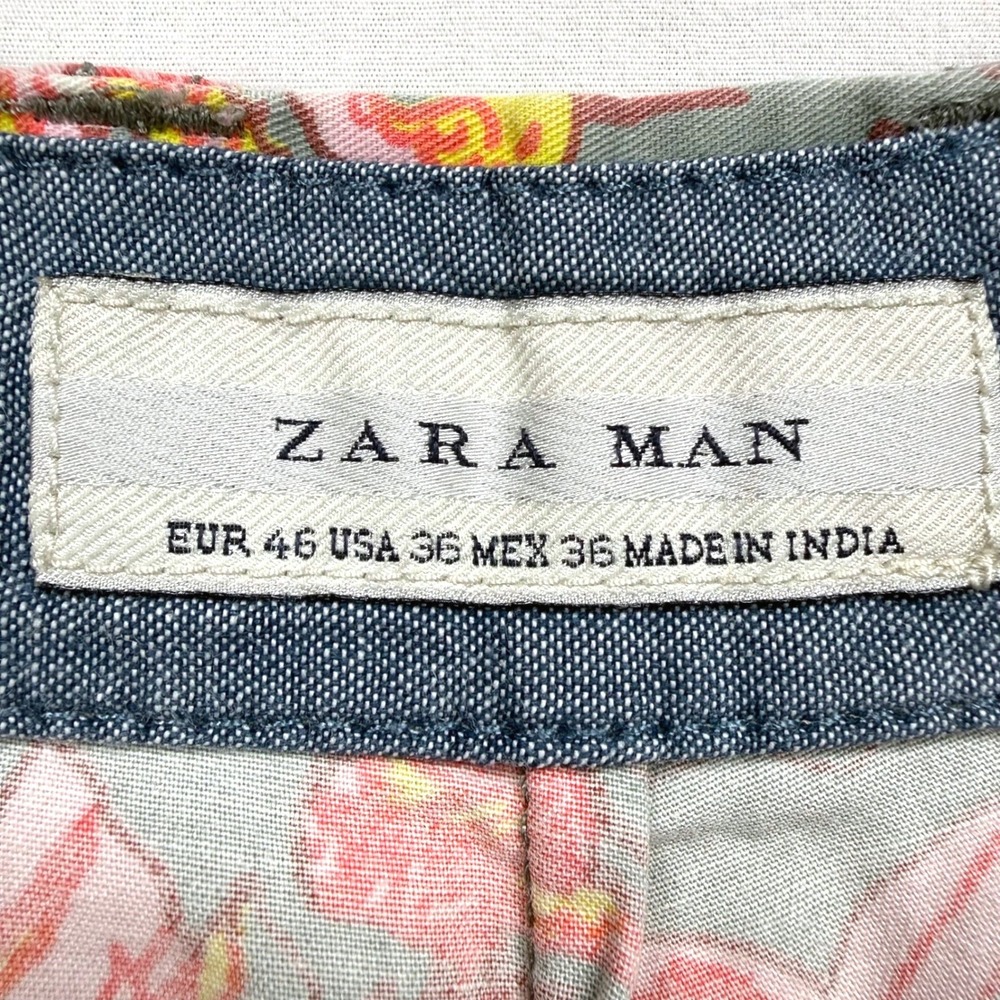 Zara Man Floral Shorts Men's 36 Gray Pink Flat Front Casual Summer - Picture 9 of 9